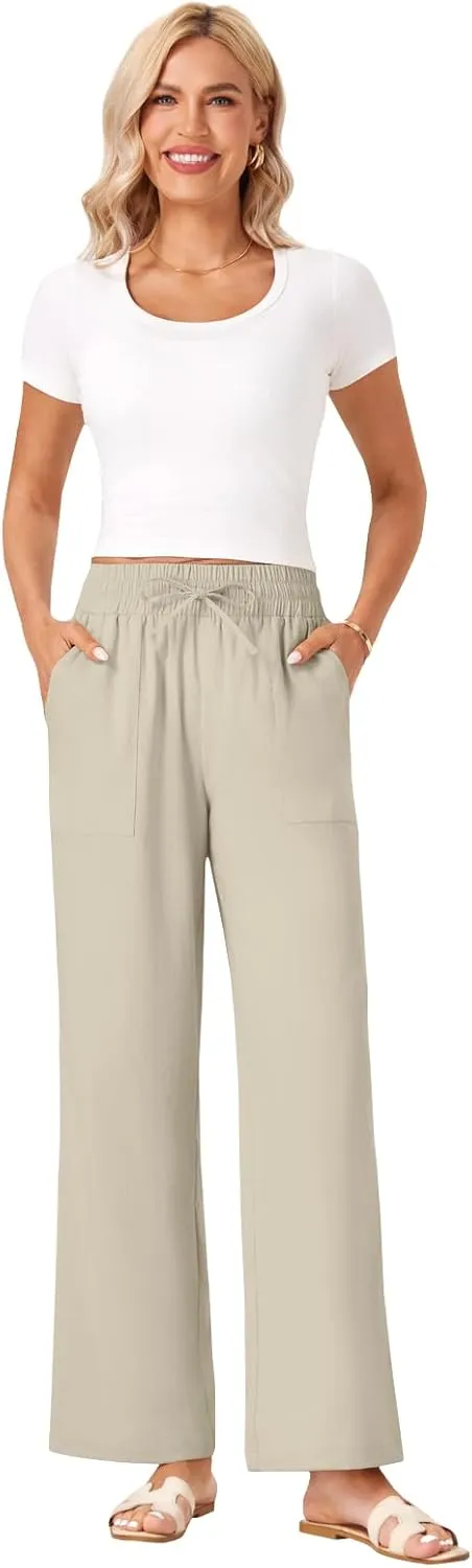 Womens Palazzo Pants Wide Leg High Waist Flowy 2025 Causal Summer Beach Loose Comfy Boho Pants with Pockets
