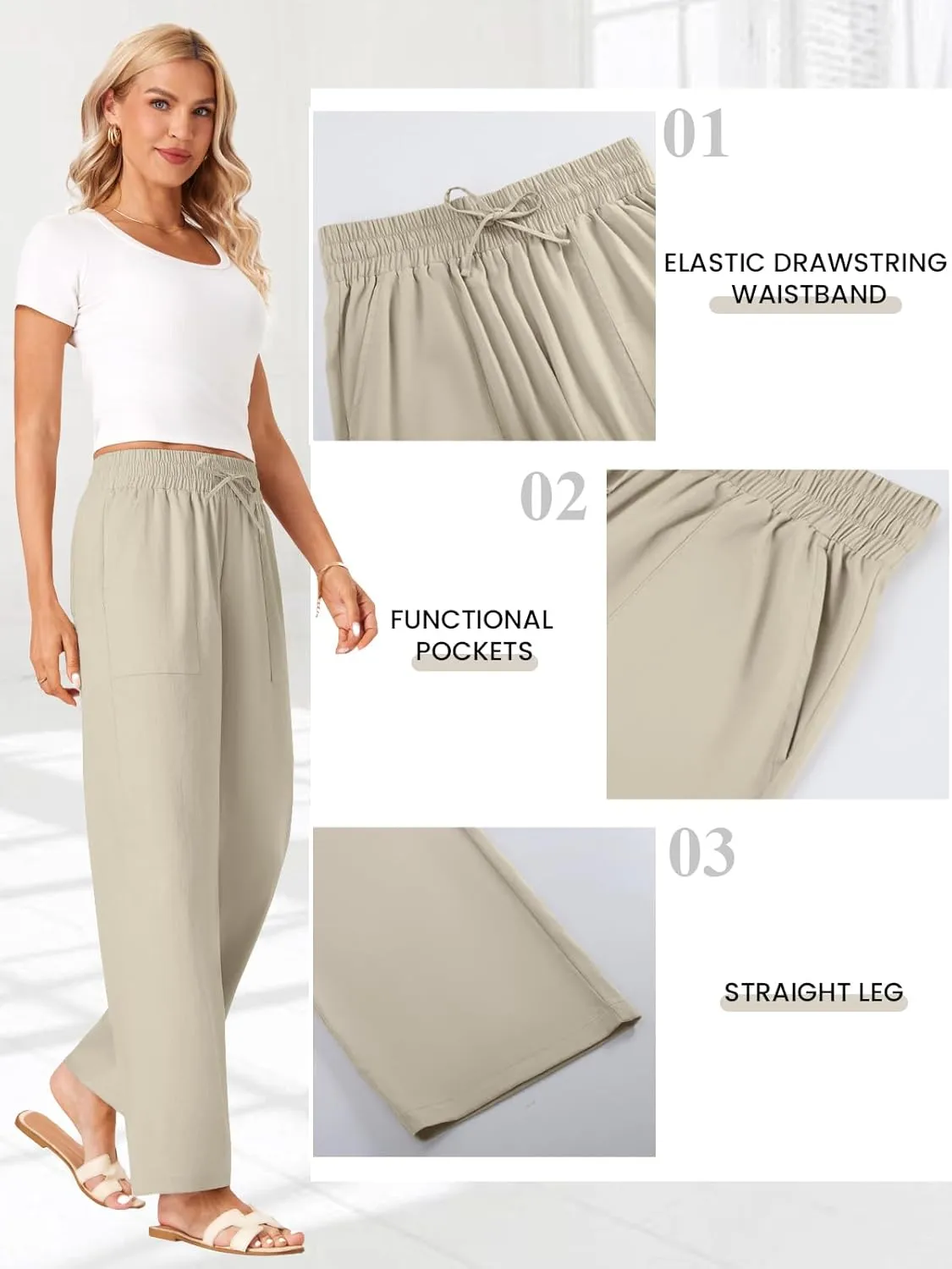 Womens Palazzo Pants Wide Leg High Waist Flowy 2025 Causal Summer Beach Loose Comfy Boho Pants with Pockets