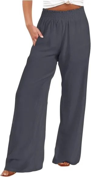 Women's Pants Casual Dressy Straight Leg Pants Fashion High Waist Button Down Stretchy Work Pant Trousers with Pockets