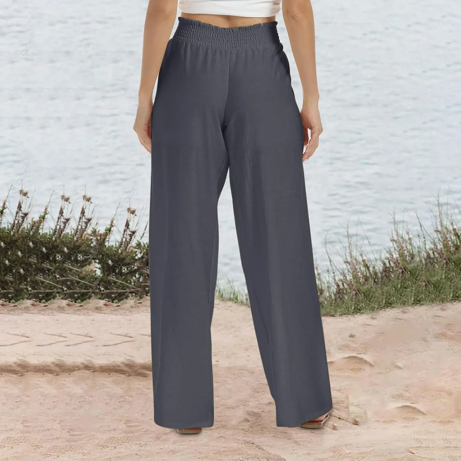 Women's Pants Casual Dressy Straight Leg Pants Fashion High Waist Button Down Stretchy Work Pant Trousers with Pockets