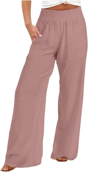 Women's Pants Casual Dressy Straight Leg Pants Fashion High Waist Button Down Stretchy Work Pant Trousers with Pockets