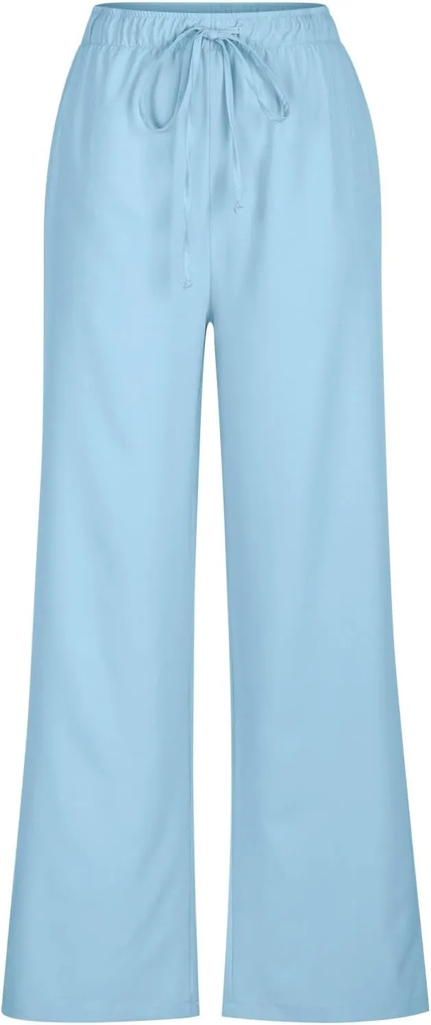 Women's Pants, High Waisted Wide Leg Cotton Linen Pants Straight Sweatpants Lounge