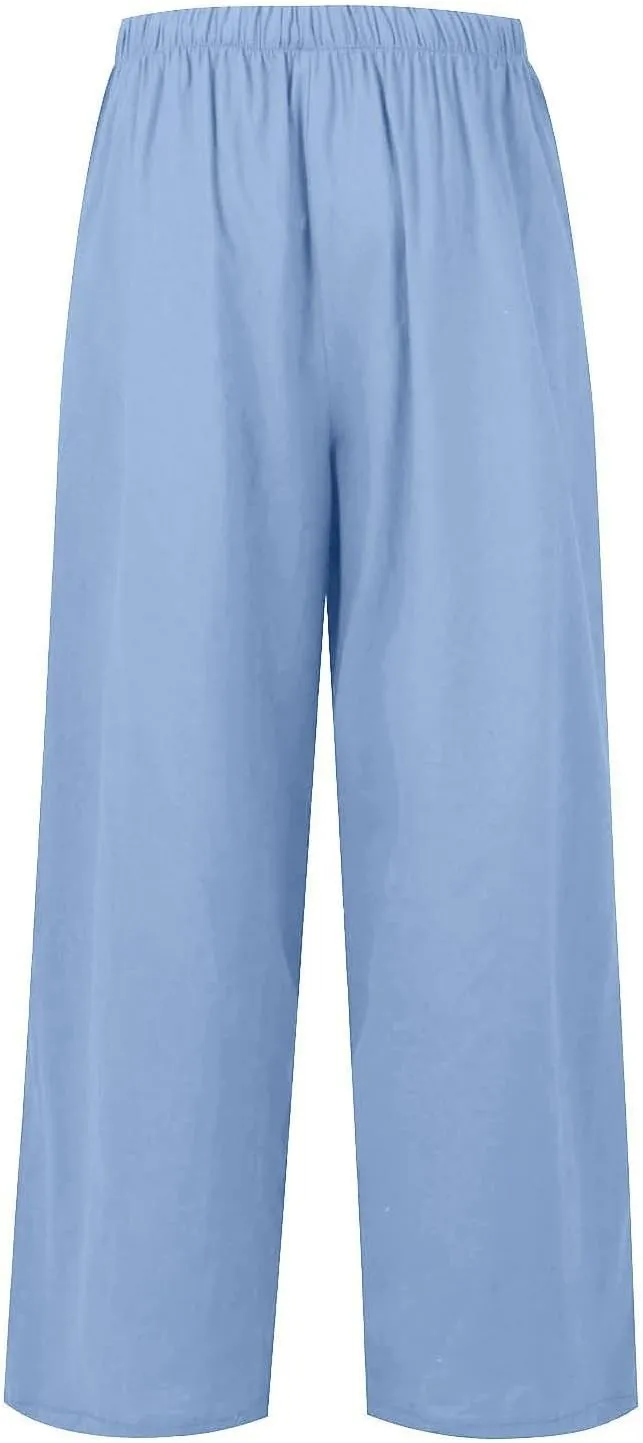 Women's Pants, Linen Pants Wide Leg Straight High Waisted Cotton Summer Lounge