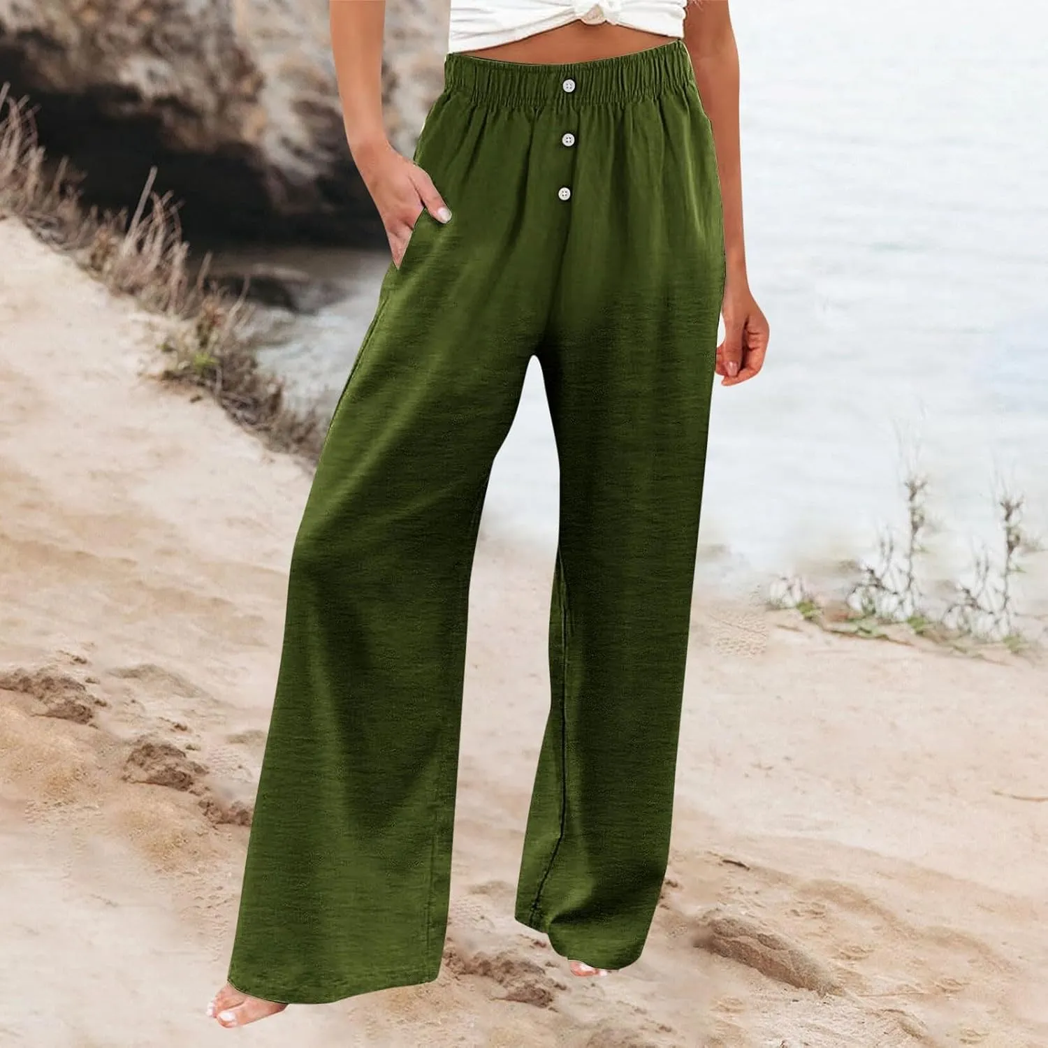 Women's Pants, Straight Leg High Waisted Wide Pants Summer Lightweight Sweatpants Baggy