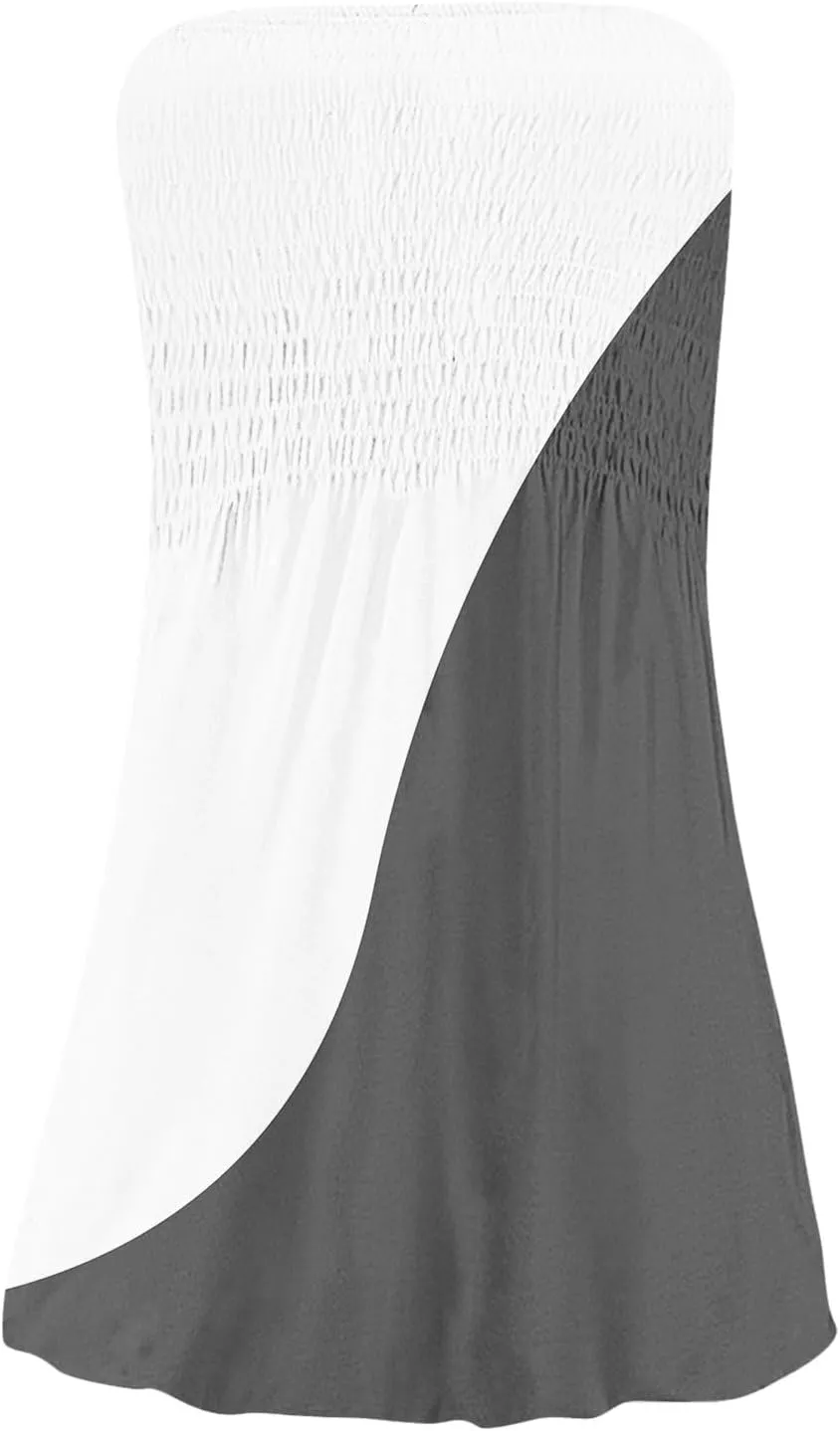 Women's Summer Dresses Sun Strapless Tube Short Dress Casual Mini Beach Cover Up High Waist Mini Sundress