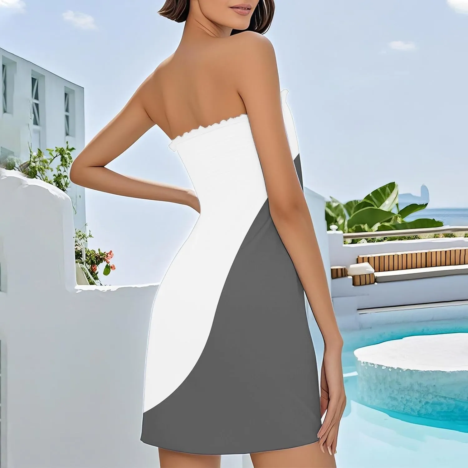 Women's Summer Dresses Sun Strapless Tube Short Dress Casual Mini Beach Cover Up High Waist Mini Sundress