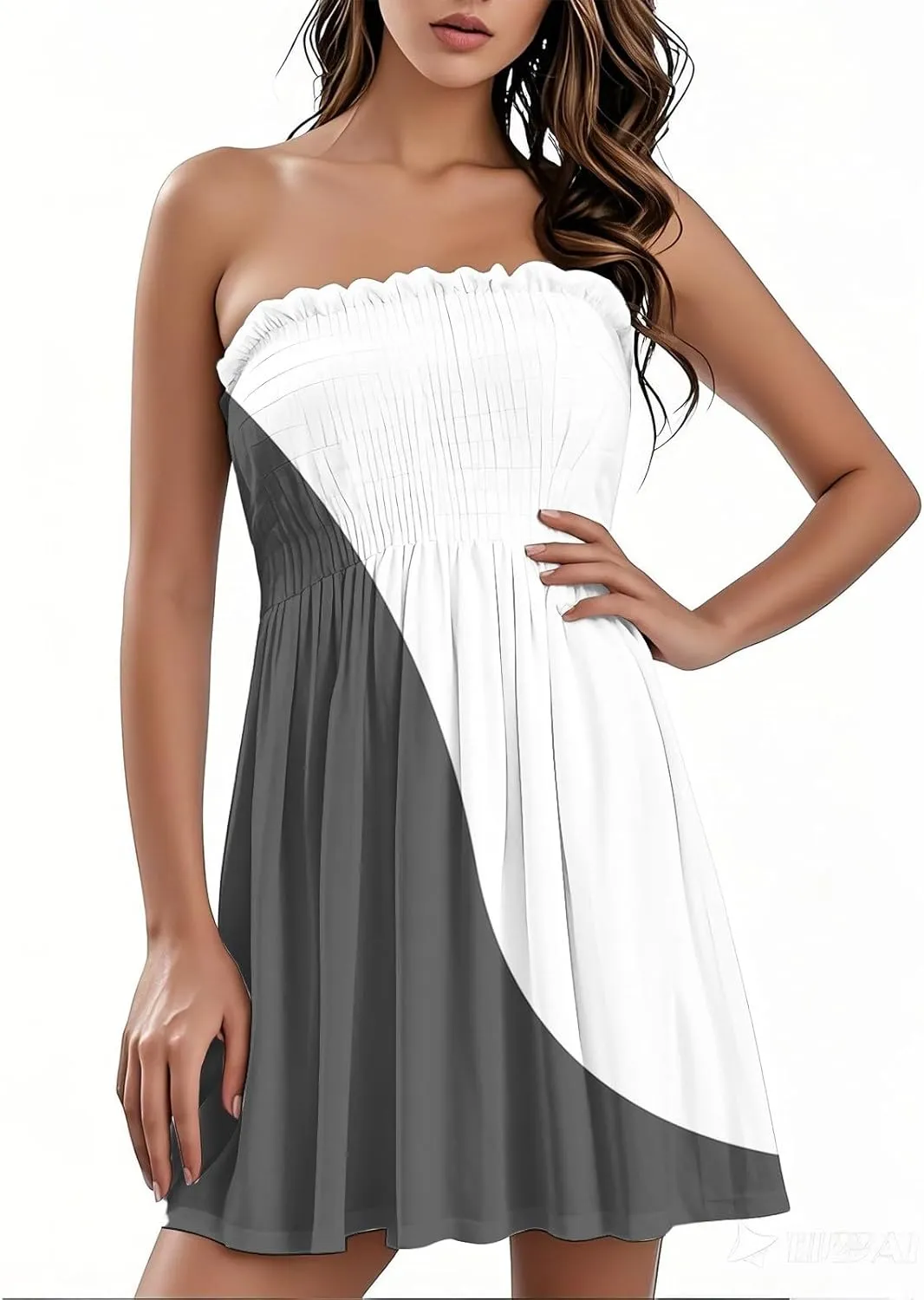 Women's Summer Dresses Sun Strapless Tube Short Dress Casual Mini Beach Cover Up High Waist Mini Sundress