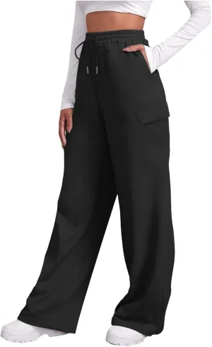 Womens Sweatpants Loose Casual Drawstring Sweat Pants Elastic Band Straight Leg Athletic Pants with Pockets