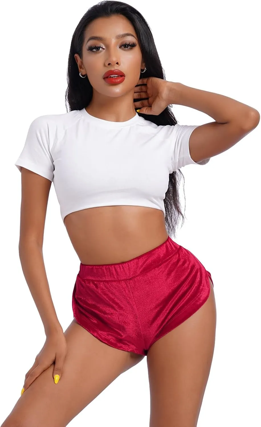 Women's Velvet Booty Yoga Shorts Sexy High Waist Pole Dance Hot Pants Gym Workout Active Slim Fit Rave Shorts Bottoms
