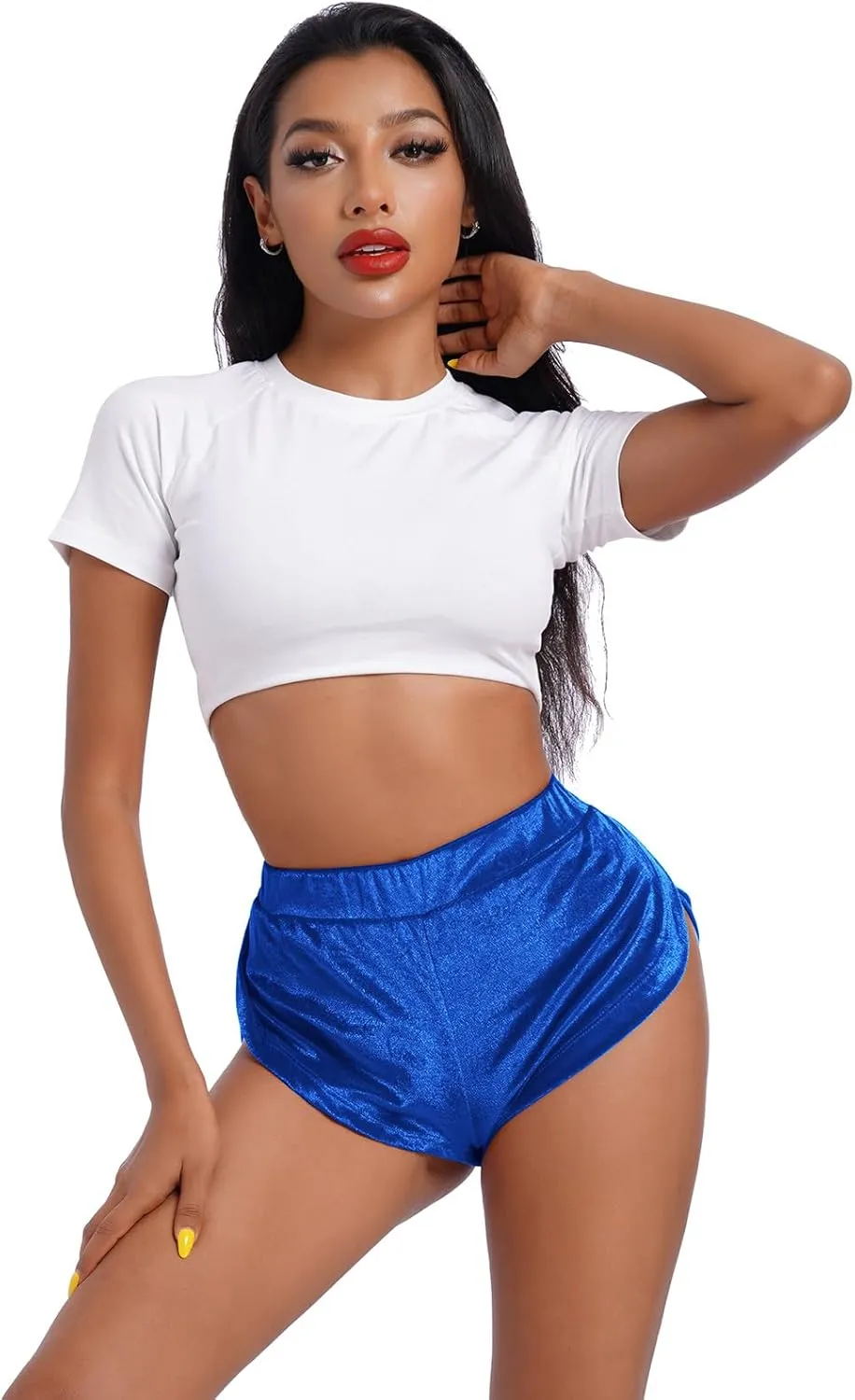 Women's Velvet Booty Yoga Shorts Sexy High Waist Pole Dance Hot Pants Gym Workout Active Slim Fit Rave Shorts Bottoms