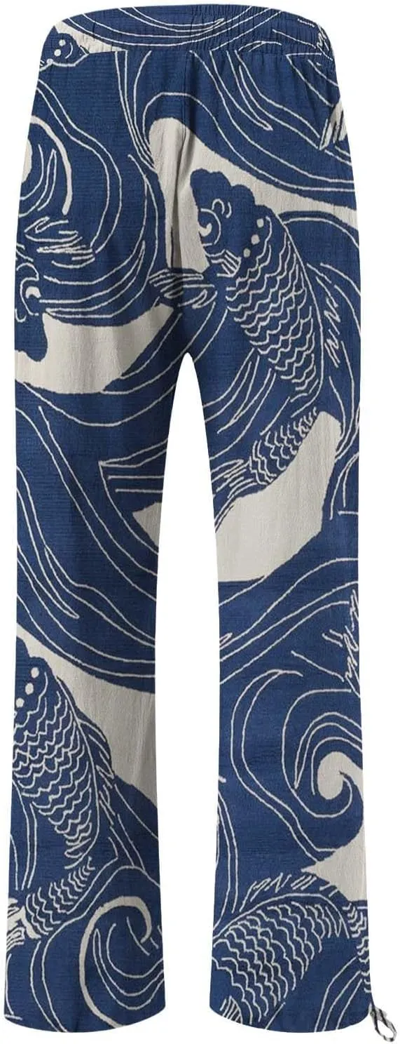 Women's Vintage Art Print Cotton and Linen Casual Pants Casual Wide Leg Trousers Womens Maternity