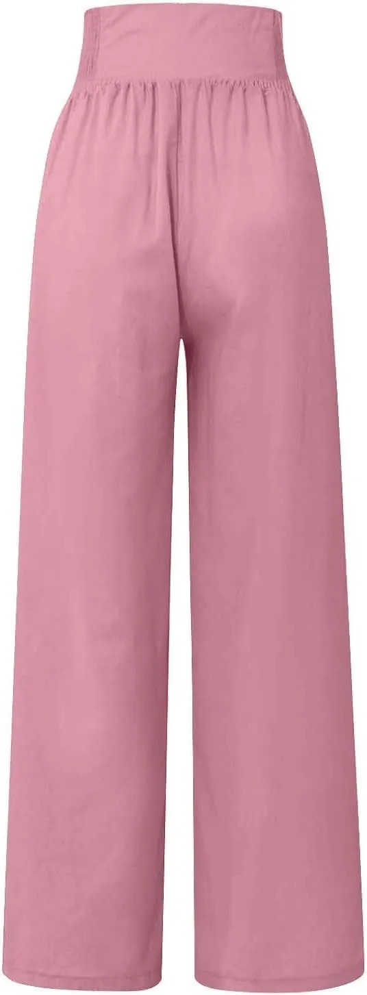 Women's Wide-Leg Cotton and Linen Loose Trousers Summer Boho Palazzo Pants Daily Casual Lounge Beach Travel Pant