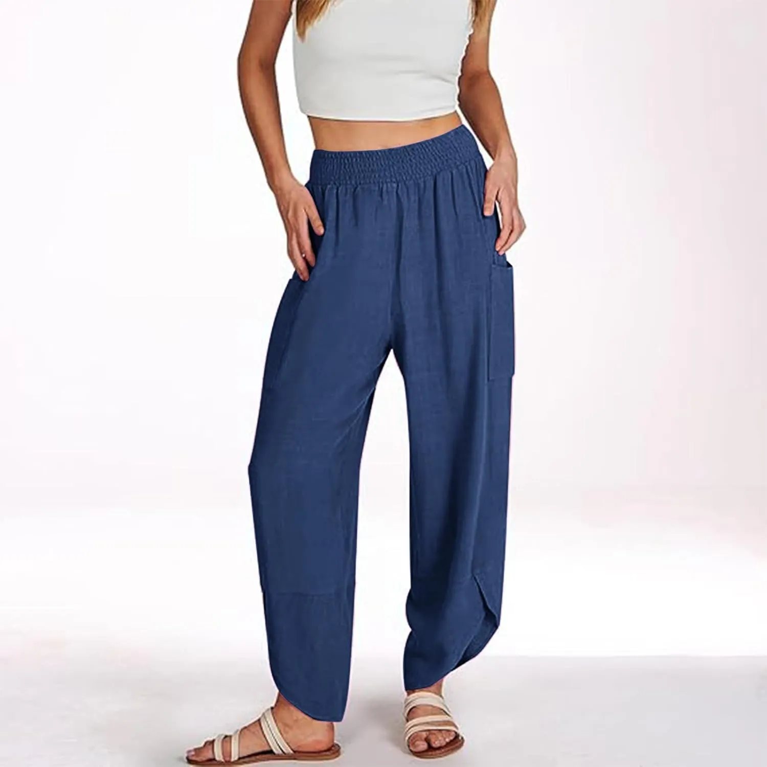 Women's Wide Leg Palazzo Capri Pants Summer Casual Loose High Waisted Lounge Capris Flowy Cropped Beach Work Trousers