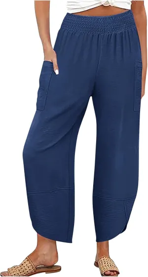 Women's Wide Leg Palazzo Capri Pants Summer Casual Loose High Waisted Lounge Capris Flowy Cropped Beach Work Trousers