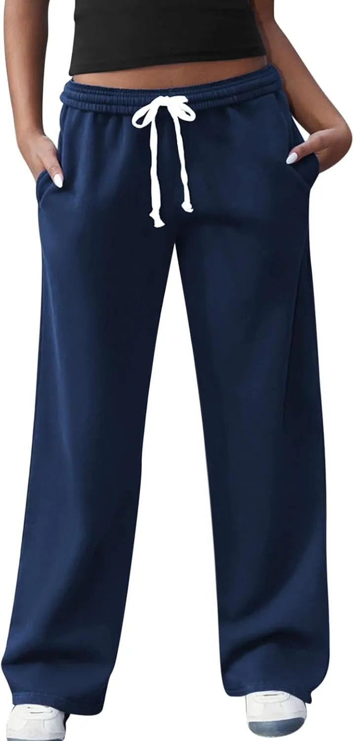 Women's Wide Leg Sweatpants High Waisted Baggy Interior Drawstring Sweatpants Straight Leg Sweat Pants