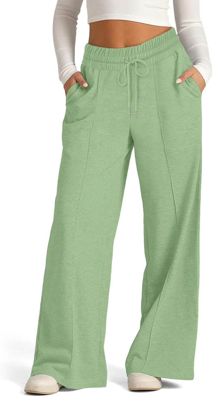 Womens Wide Leg Sweatpants Loose Elastic Drawstring Casual Pants High Waist Lounge Joggers with Pockets