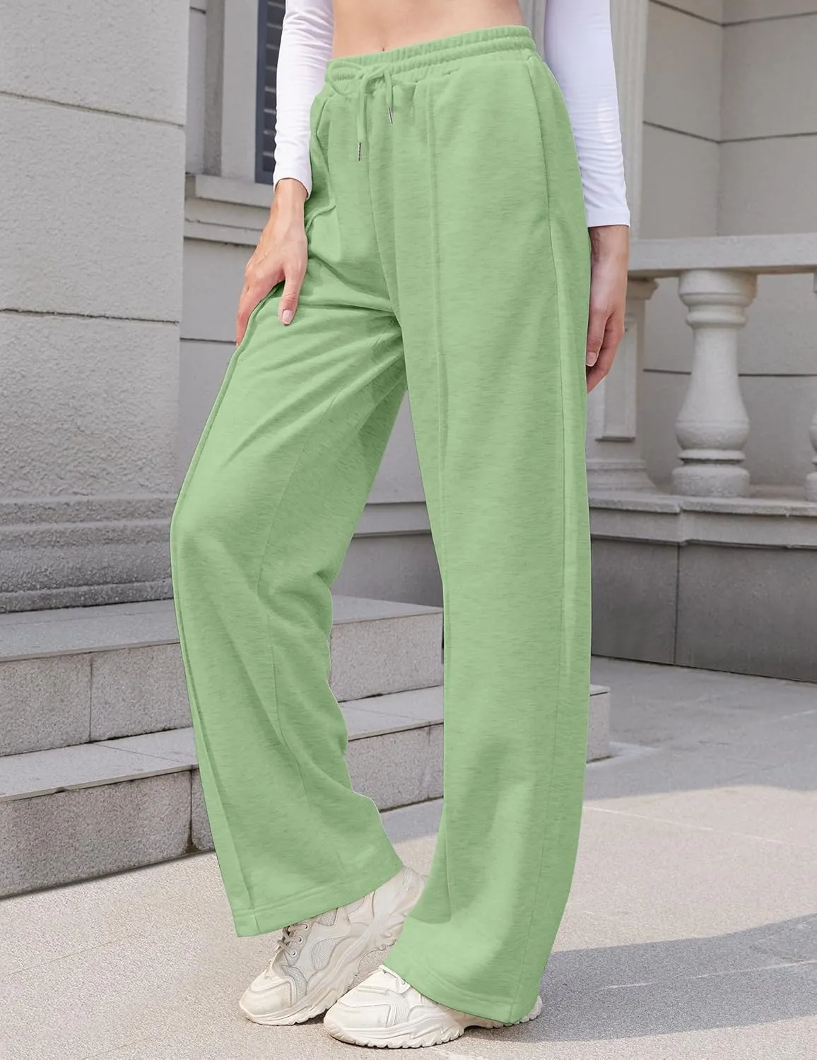 Womens Wide Leg Sweatpants Loose Elastic Drawstring Casual Pants High Waist Lounge Joggers with Pockets