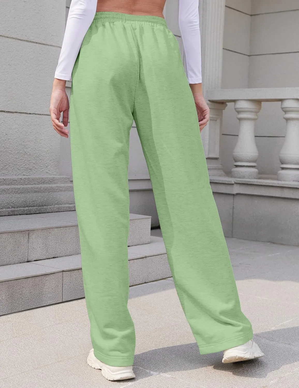 Womens Wide Leg Sweatpants Loose Elastic Drawstring Casual Pants High Waist Lounge Joggers with Pockets