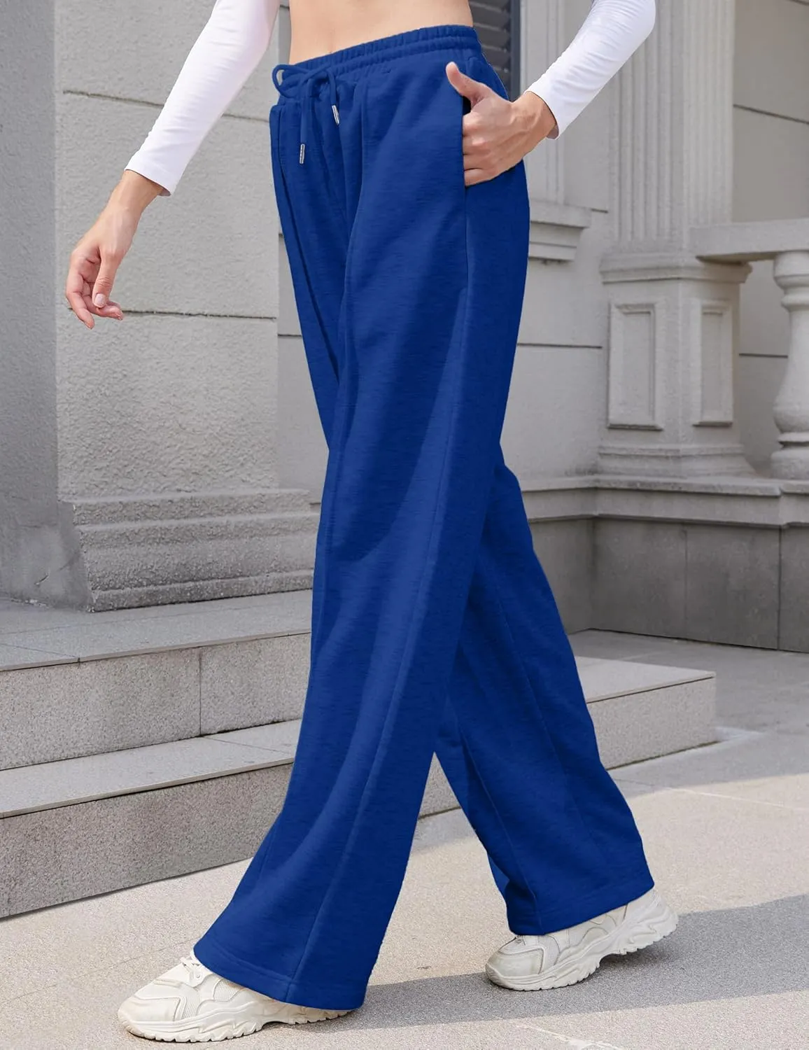 Womens Wide Leg Sweatpants Loose Elastic Drawstring Casual Pants High Waist Lounge Joggers with Pockets
