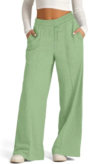 Womens Wide Leg Sweatpants Loose Elastic Drawstring Casual Pants High Waist Lounge Joggers with Pockets
