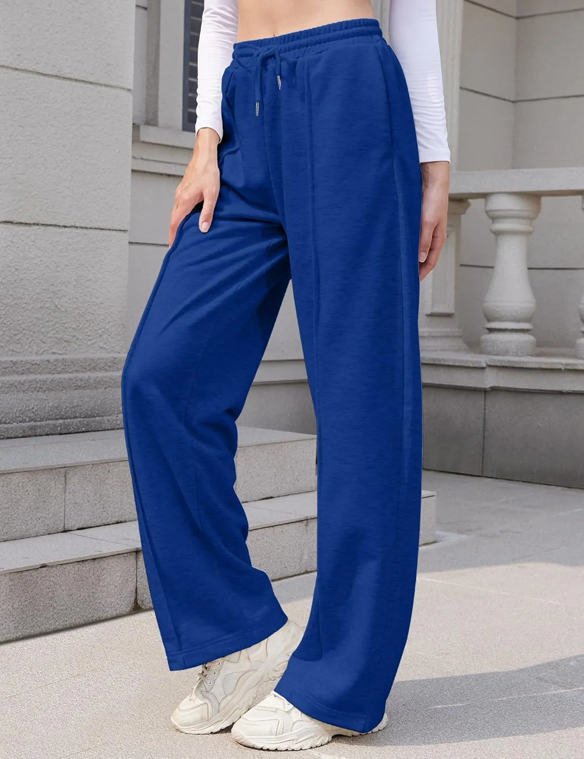 Womens Wide Leg Sweatpants Loose Elastic Drawstring Casual Pants High Waist Lounge Joggers with Pockets