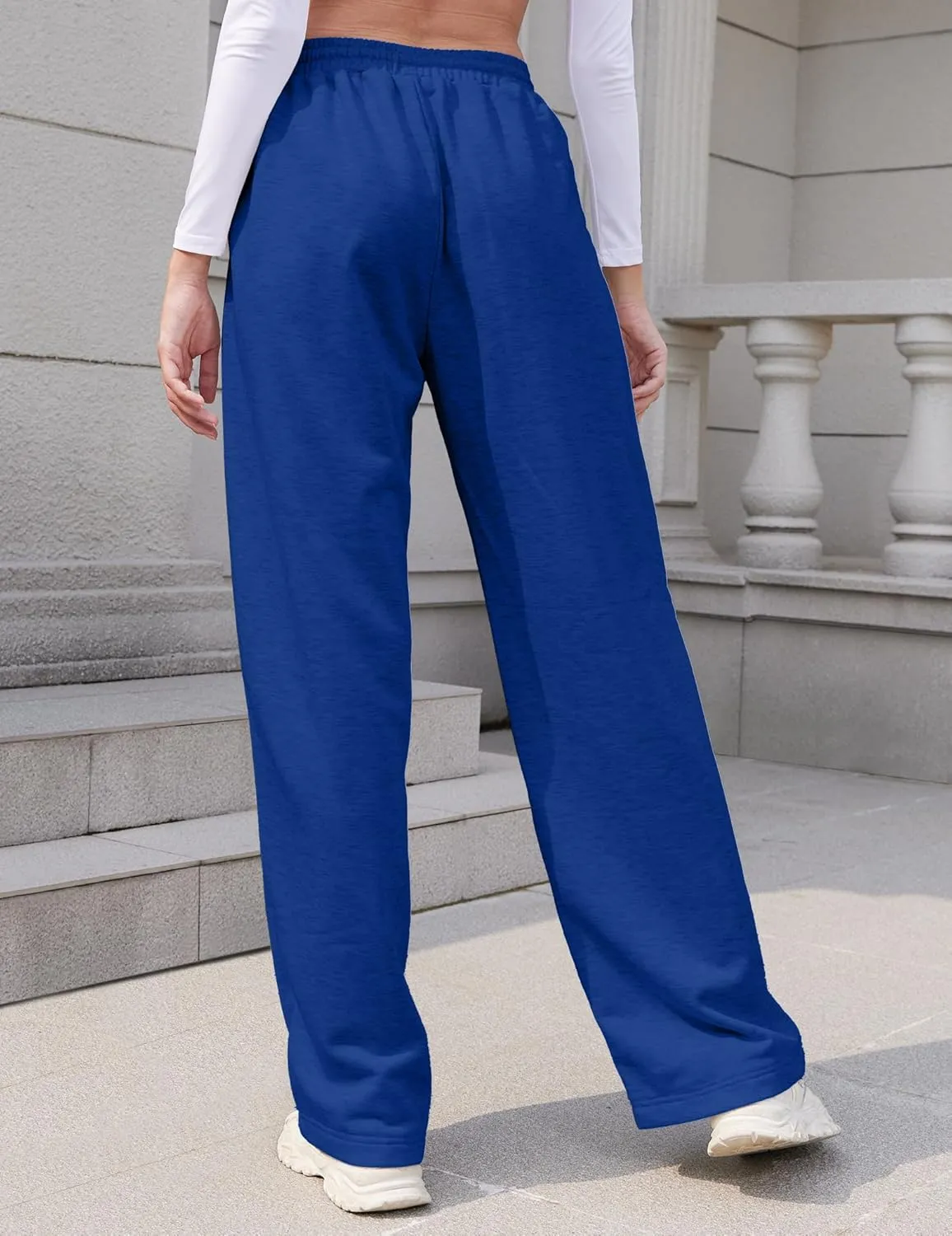 Womens Wide Leg Sweatpants Loose Elastic Drawstring Casual Pants High Waist Lounge Joggers with Pockets