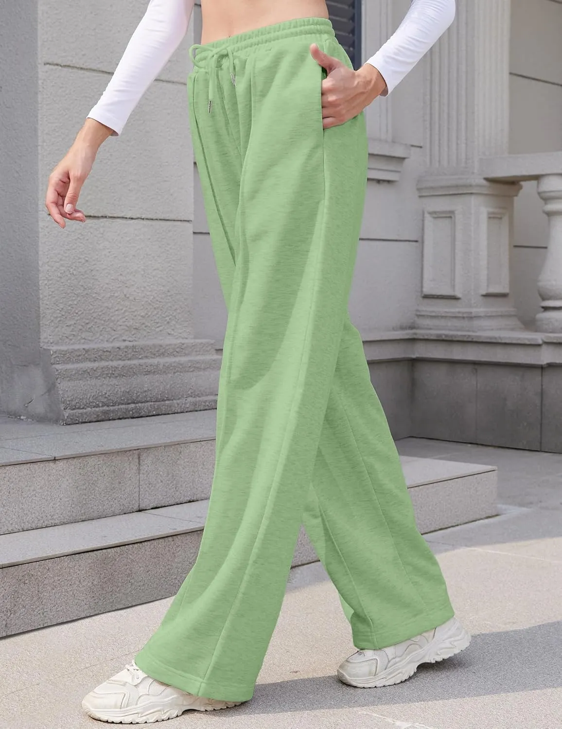 Womens Wide Leg Sweatpants Loose Elastic Drawstring Casual Pants High Waist Lounge Joggers with Pockets