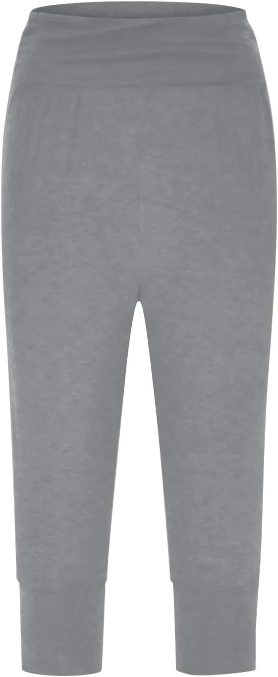 Womens Yoga Capri Pants Solid Color High Waistband Pleated Comfy Fitness Cropped Trousers Summer Outdoor Workout Pants