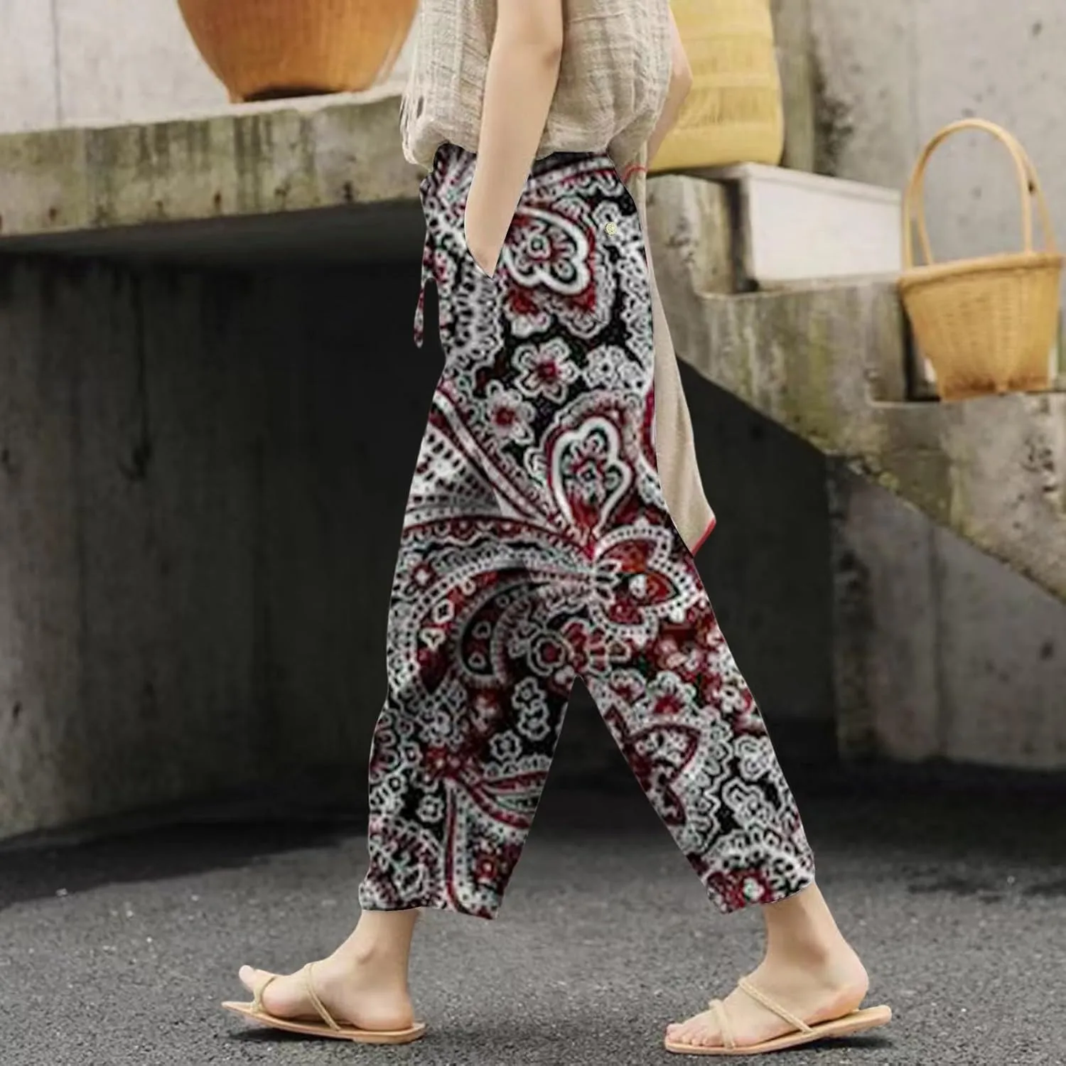 Workout Sets for Women Casual Drawstring Pants Summer Drawstring Waist Wide Leg Pants Leggings with Pockets for