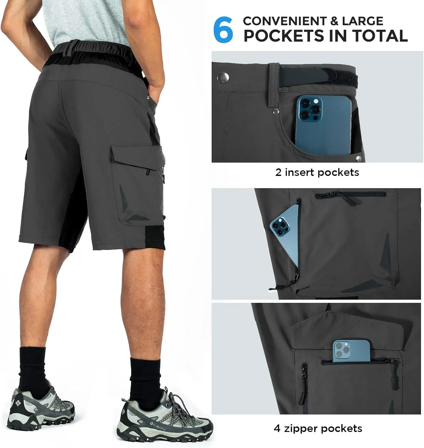 XKTTAC Men's Outdoor Quick Dry Lightweight Stretchy Shorts for Hiking, Tactical, Camping, Travel with 6 Pockets