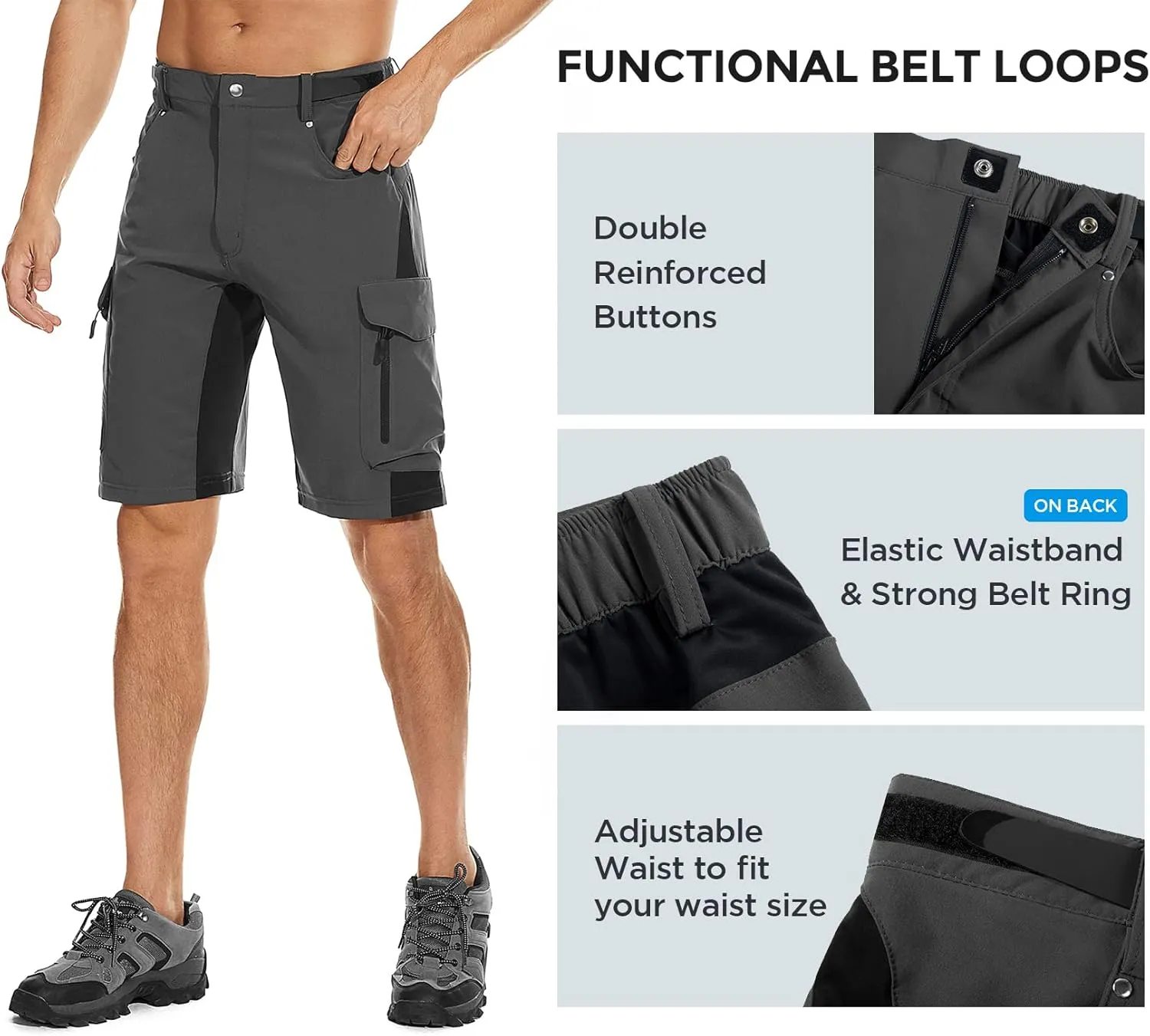 XKTTAC Men's Outdoor Quick Dry Lightweight Stretchy Shorts for Hiking, Tactical, Camping, Travel with 6 Pockets