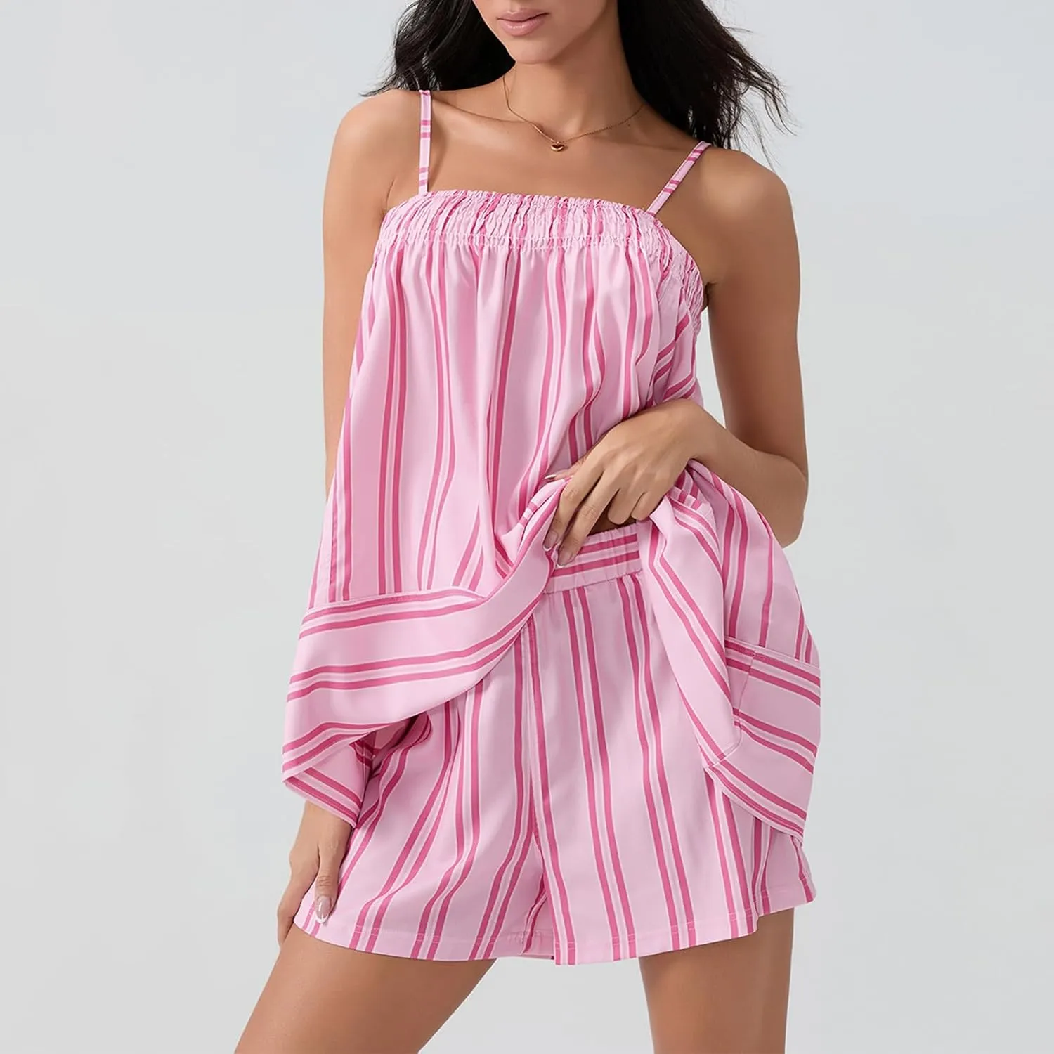 Y2K Striped Pajama Set Women 2 Piece Camisole Babydoll Tops and Striped Boxer Shorts Matching Pj Set Lounge Sets