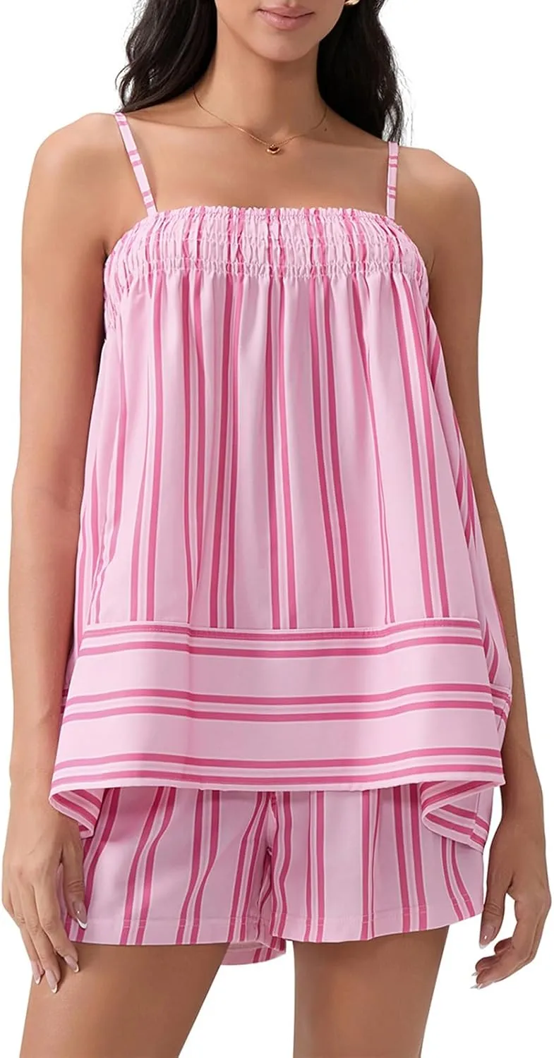 Y2K Striped Pajama Set Women 2 Piece Camisole Babydoll Tops and Striped Boxer Shorts Matching Pj Set Lounge Sets