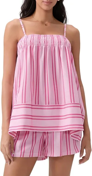 Y2K Striped Pajama Set Women 2 Piece Camisole Babydoll Tops and Striped Boxer Shorts Matching Pj Set Lounge Sets
