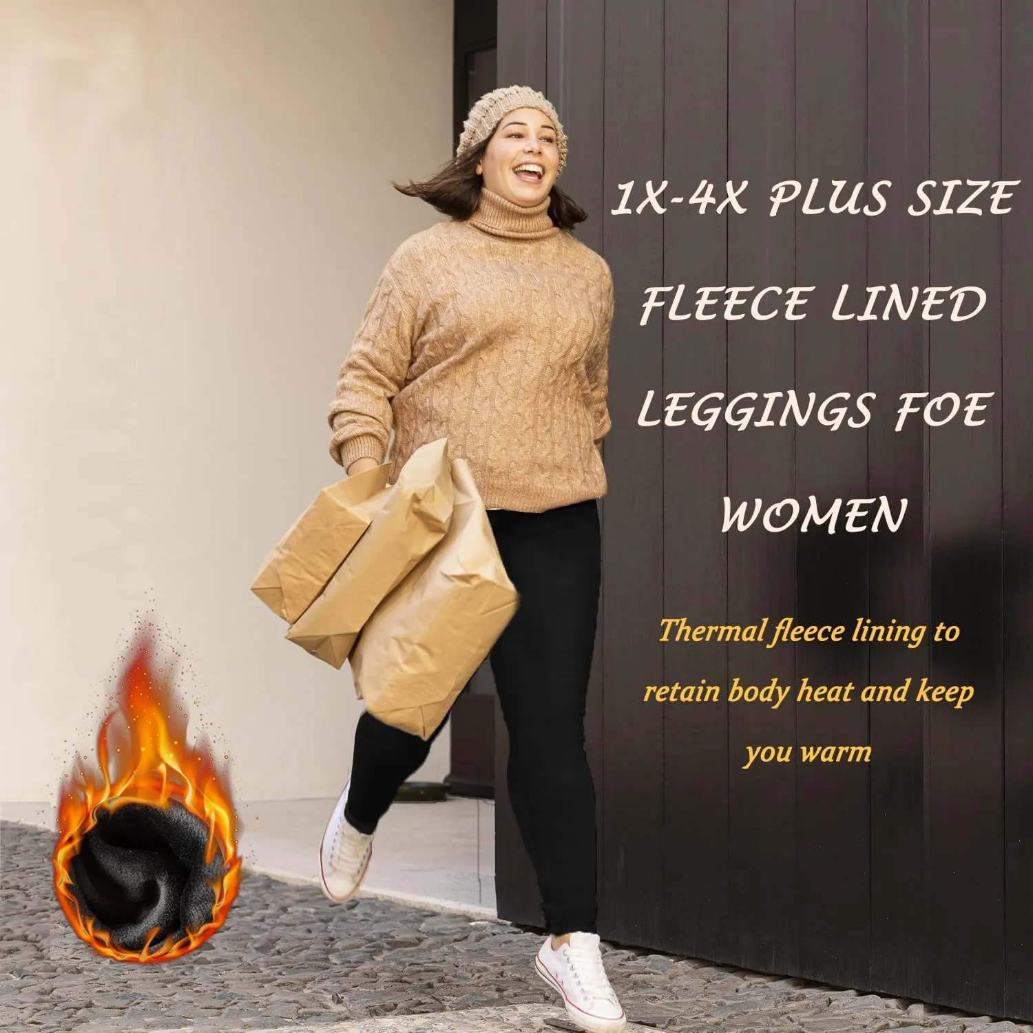 yeuG Women's Plus Size Fleece Lined Leggings with Pockets-1X-4X High Waist Tummy Control Workout Yoga Pants