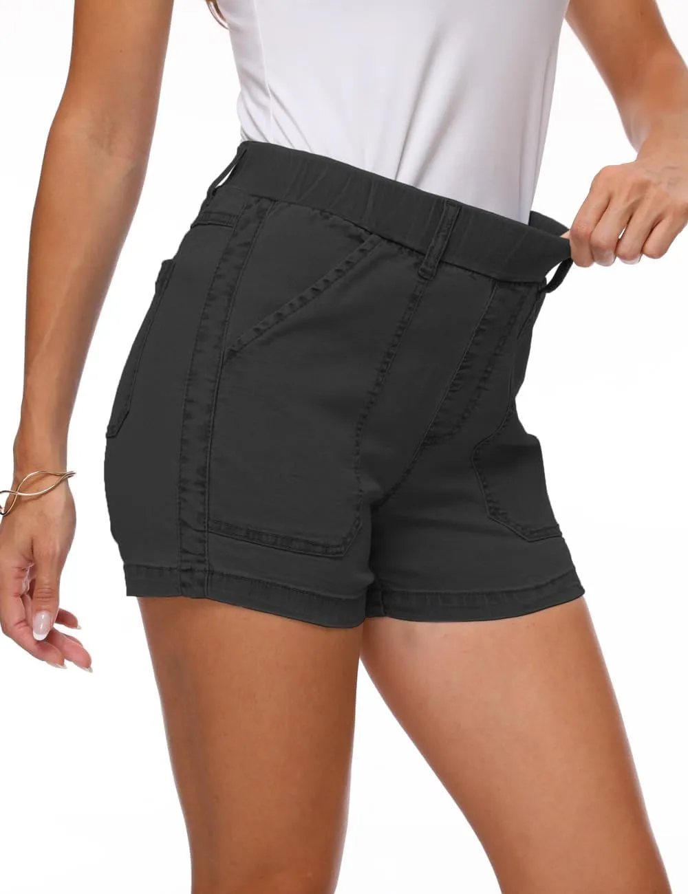 YOCUR Womens Lightweight Denim Shorts Casual Baggy Beach Outdoor Short Pants Elastic Waist High Waisted Pocket Workout Shorts