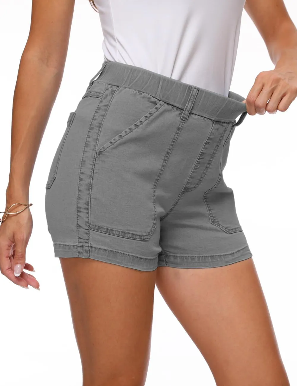 YOCUR Womens Lightweight Denim Shorts Casual Baggy Beach Outdoor Short Pants Elastic Waist High Waisted Pocket Workout Shorts