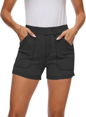 YOCUR Womens Lightweight Denim Shorts Casual Baggy Beach Outdoor Short Pants Elastic Waist High Waisted Pocket Workout Shorts