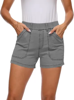 YOCUR Womens Lightweight Denim Shorts Casual Baggy Beach Outdoor Short Pants Elastic Waist High Waisted Pocket Workout Shorts