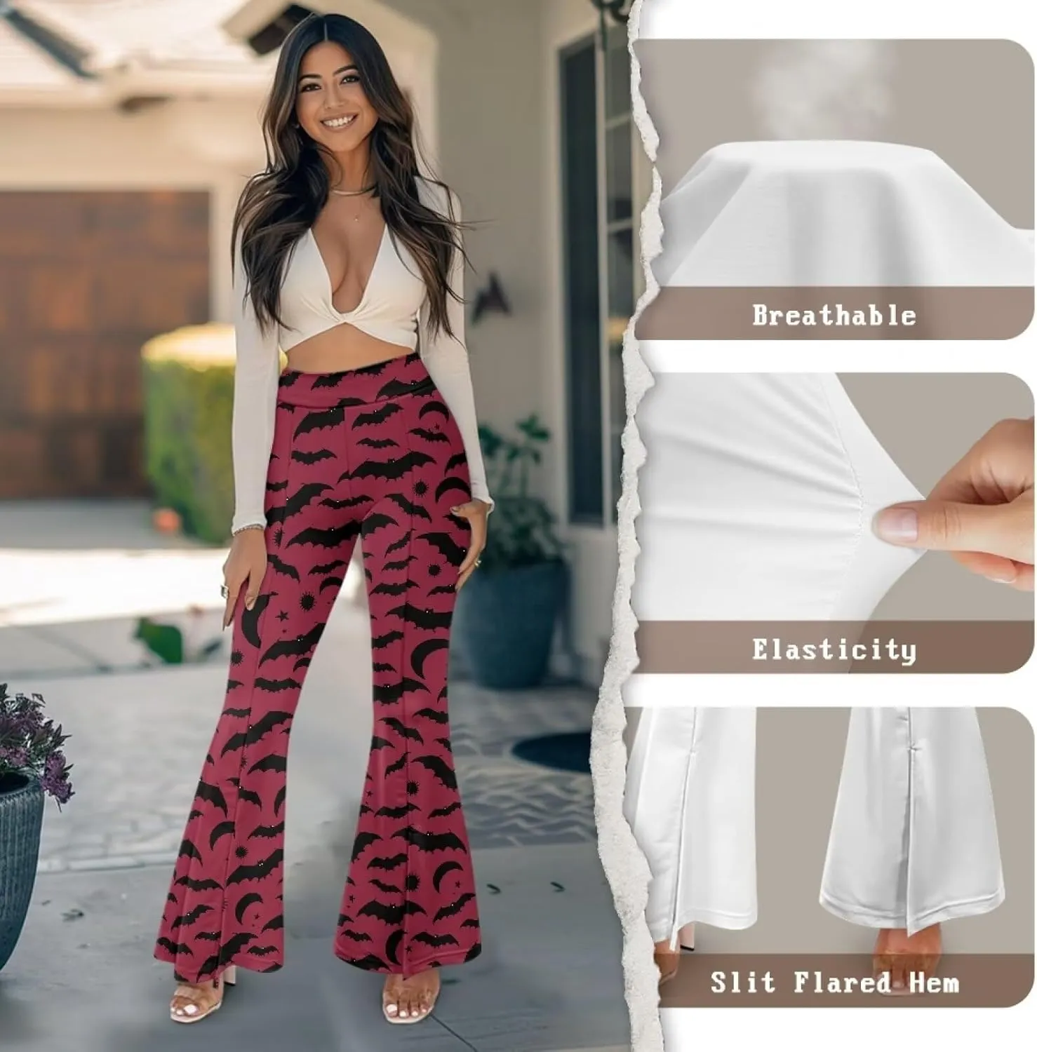 Yoga Pants Women Flared Slit Leggings Tummy Control High Waist Bell Bottom Trousers Plus Size Workout Bootleg Pants