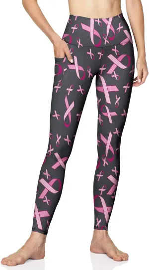 Yoga Pants Women Tummy Control Leggings Breast Cancer Awareness Pink Ribbon Soft Trousers High Waist Workout Tights