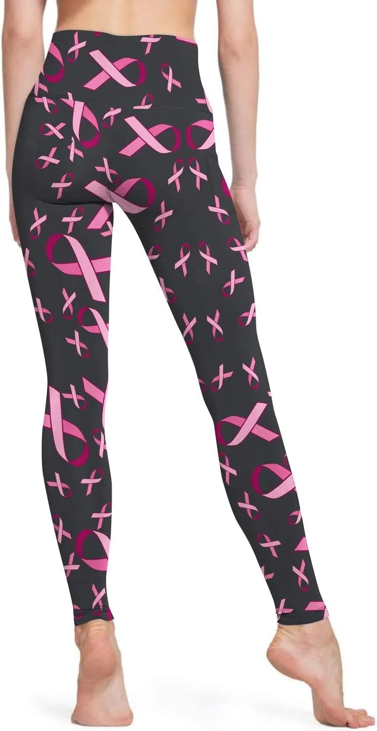 Yoga Pants Women Tummy Control Leggings Breast Cancer Awareness Pink Ribbon Soft Trousers High Waist Workout Tights