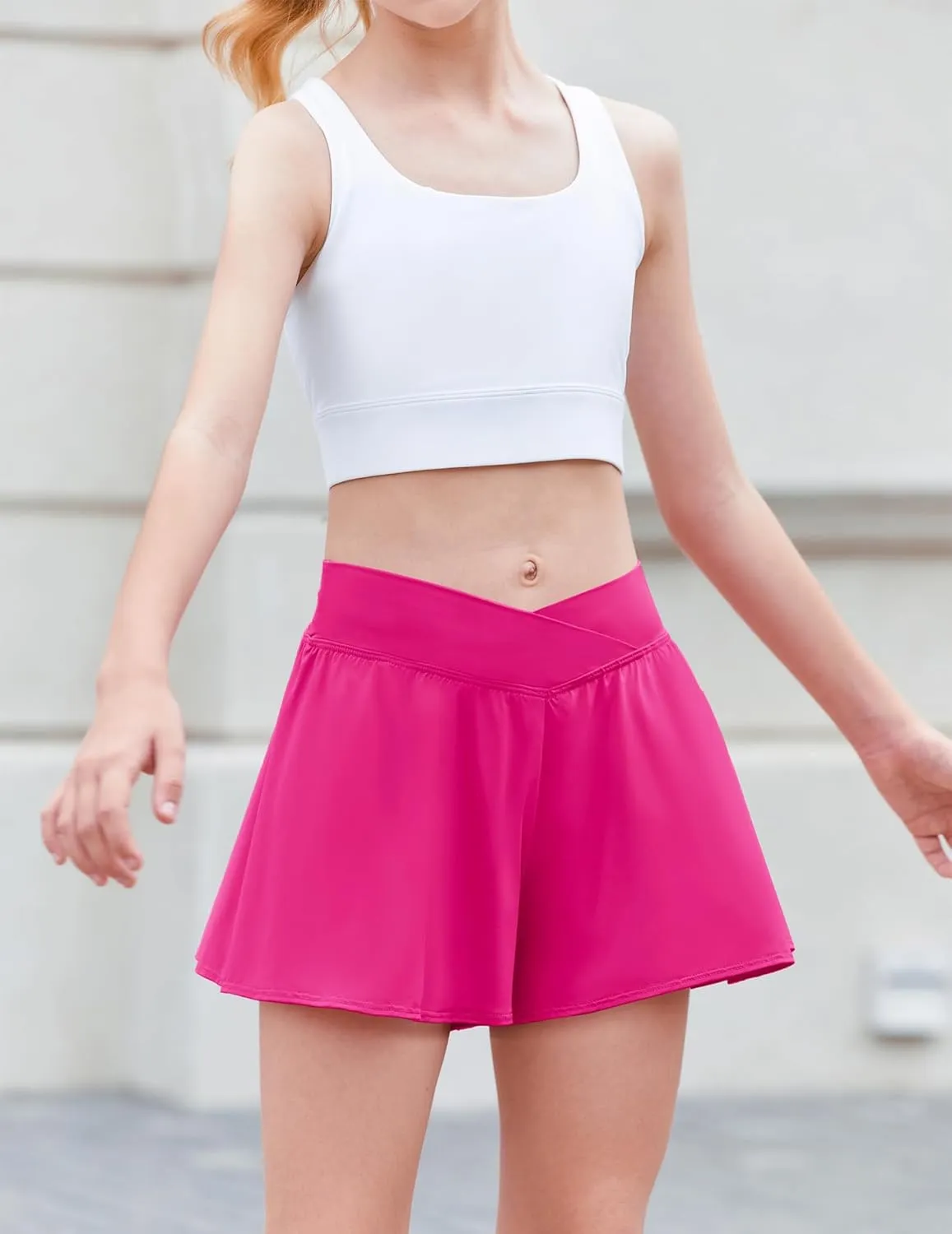 Zaclotre Girls Flowy Shorts with Spandex Liner V Crossover 2 in 1 Athletic Running Shorts with Pockets Kids Butterfly Skorts