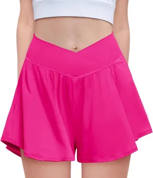 Zaclotre Girls Flowy Shorts with Spandex Liner V Crossover 2 in 1 Athletic Running Shorts with Pockets Kids Butterfly Skorts