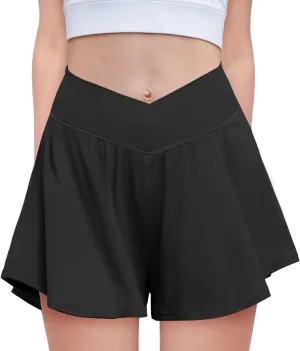 Zaclotre Girls Flowy Shorts with Spandex Liner V Crossover 2 in 1 Athletic Running Shorts with Pockets Kids Butterfly Skorts