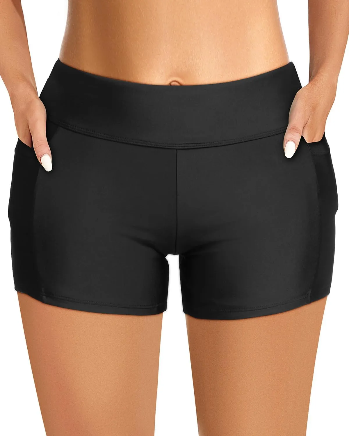 Zmart Women 3" Swim Shorts High Waisted Boy Short Swim Bathing Suit Bottoms Swimsuit Board Shorts UPF 50  with Pockets