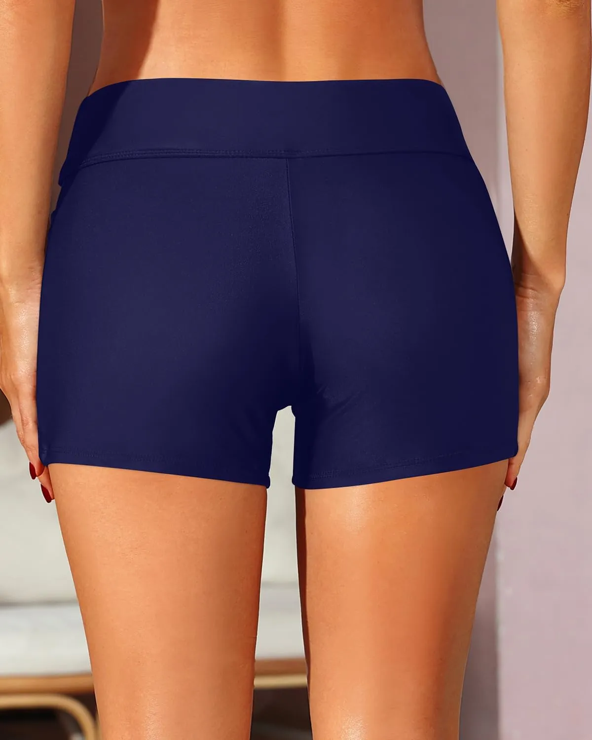 Zmart Women 3" Swim Shorts High Waisted Boy Short Swim Bathing Suit Bottoms Swimsuit Board Shorts UPF 50  with Pockets