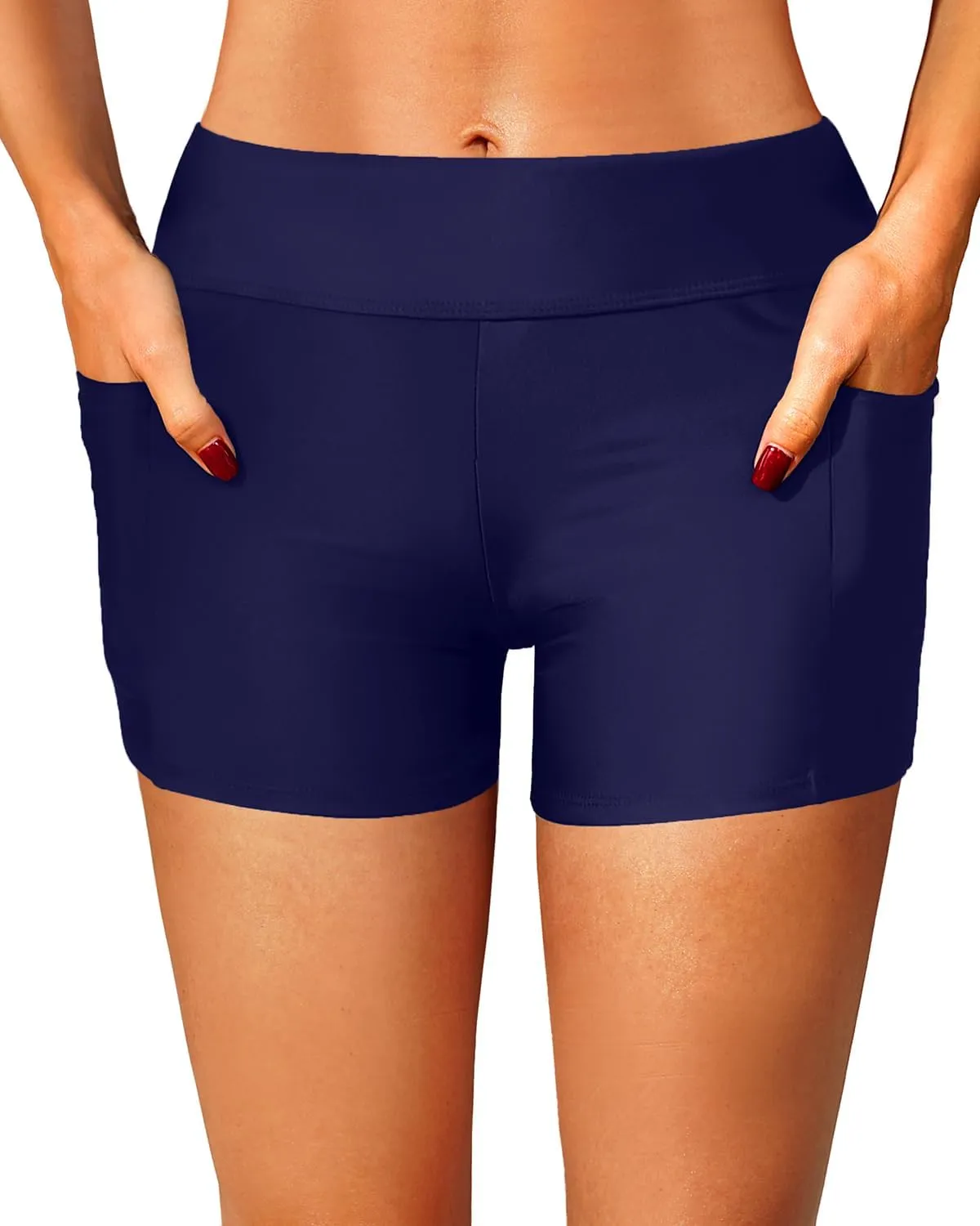 Zmart Women 3" Swim Shorts High Waisted Boy Short Swim Bathing Suit Bottoms Swimsuit Board Shorts UPF 50  with Pockets