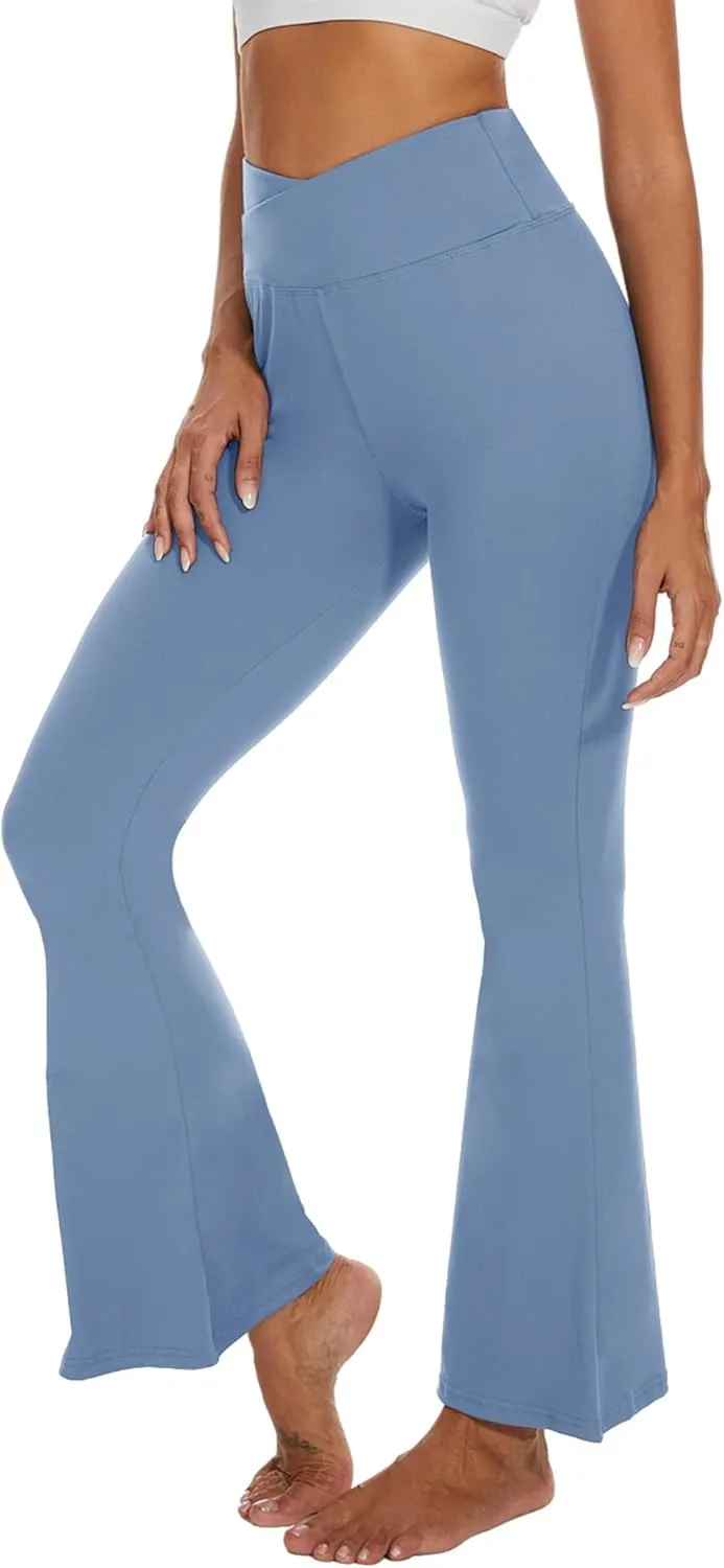 ZOOSIXX Black Flare Yoga Pants for Women, Crossover Soft Bootcut Leggings