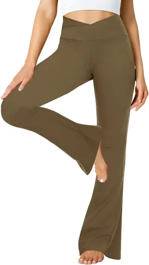 ZOOSIXX Black Flare Yoga Pants for Women, Crossover Soft Bootcut Leggings